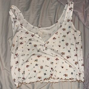 Primark White Brown Sleeveless Crop Tank Pajama Top